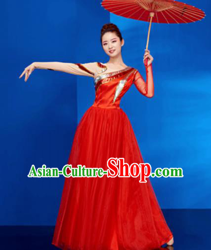 Chinese Traditional Opening Dance Chorus Red Dress Modern Dance Stage Performance Costume for Women