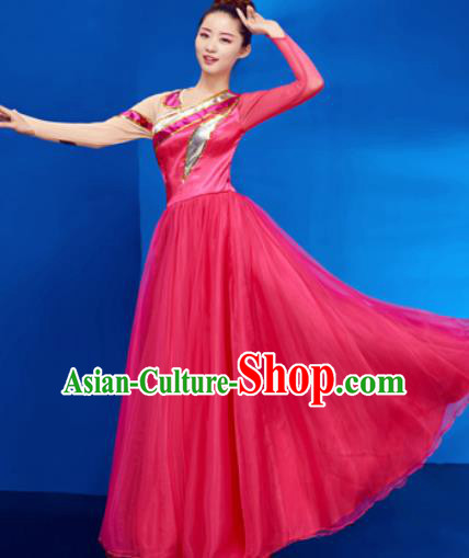 Chinese Traditional Opening Dance Chorus Rosy Dress Modern Dance Stage Performance Costume for Women