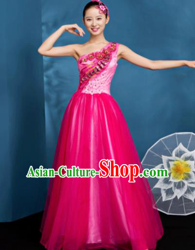 Chinese Traditional Opening Dance Chorus Dress Modern Dance Stage Performance Rosy Costume for Women