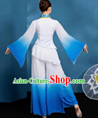 Traditional Chinese Folk Dance Umbrella Dance Blue Clothing Yangko Dance Costume for Women