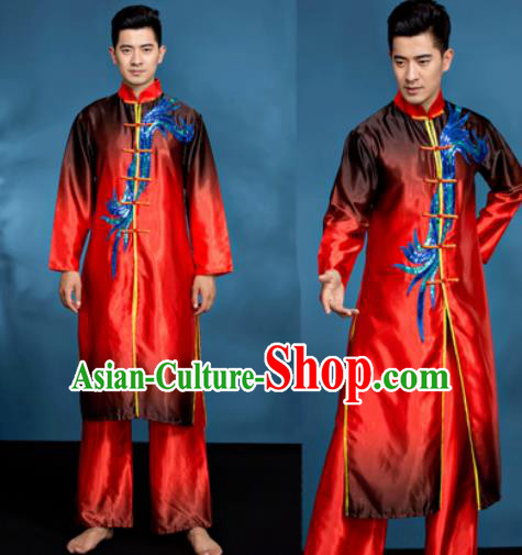 Traditional Chinese Folk Dance Clothing Drum Dance Red Costume for Men