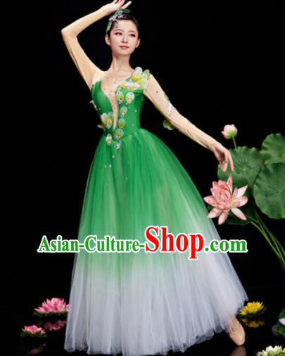 Chinese Traditional Opening Dance Chorus Deep Green Veil Dress Modern Dance Stage Performance Costume for Women