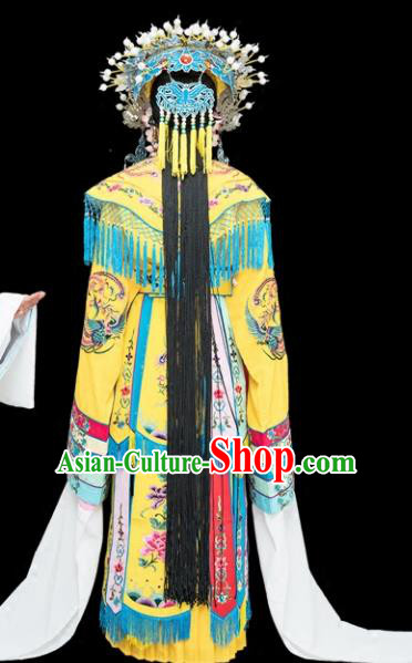 Chinese Traditional Peking Opera Imperial Consort Yellow Embroidered Dress Classical Beijing Opera Actress Costume for Adults