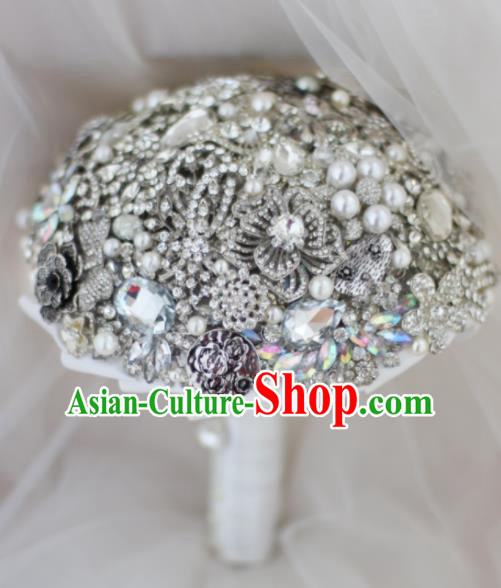 Top Grade Wedding Bridal Bouquet Hand Emulational Crystal Tied Bouquet Flowers for Women