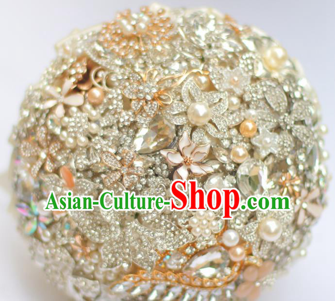 Top Grade Wedding Bridal Bouquet Hand Emulational Crystal Ball Tied Bouquet Flowers for Women