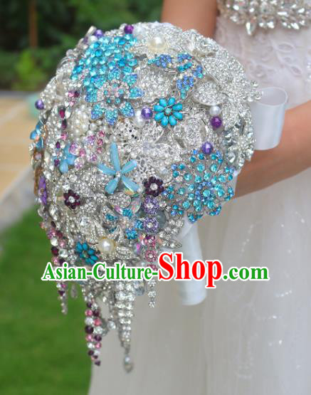Top Grade Wedding Bridal Bouquet Hand Crystal Flowers Ball Tied Bouquet Flowers for Women