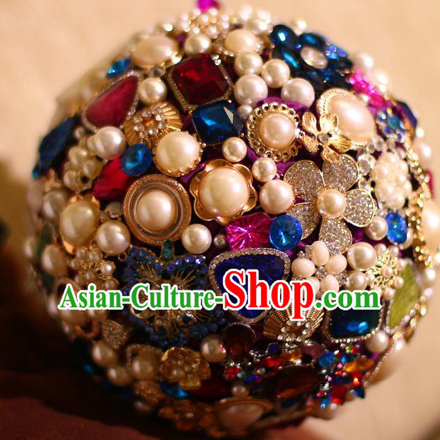 Top Grade Wedding Bridal Bouquet Hand Crystal Pearls Ball Tied Bouquet Flowers for Women