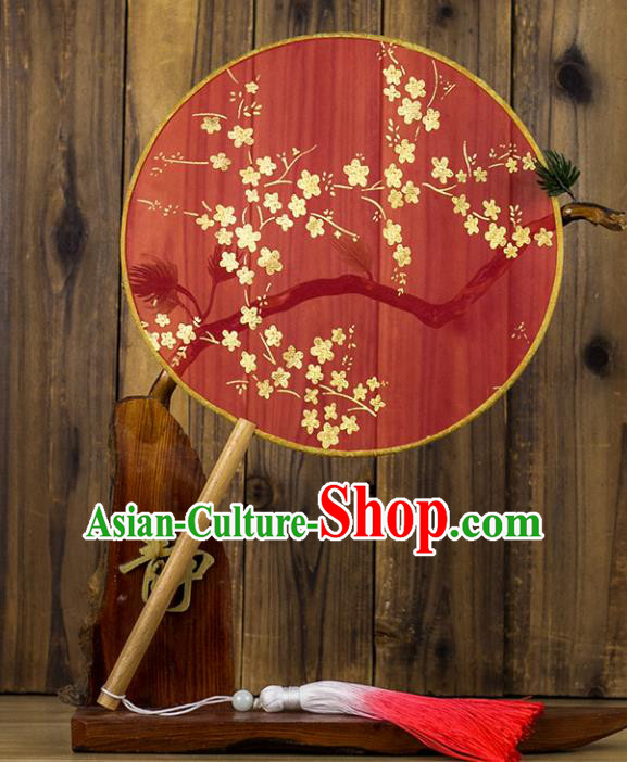 Chinese Traditional Wedding Round Fans Classical Bride Red Palace Fan for Women