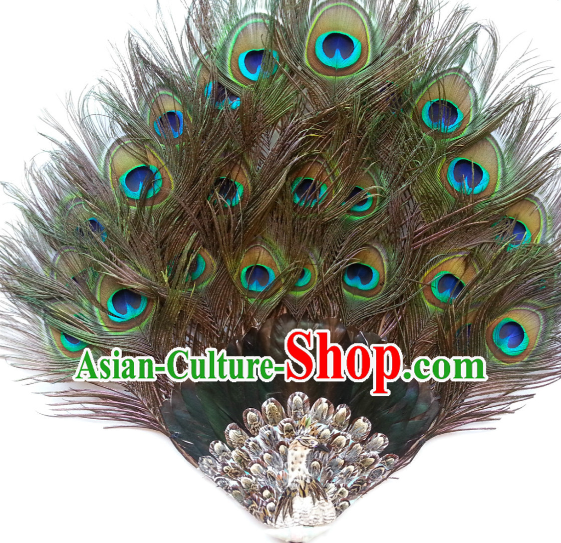 Top Handmade Peacock Leather Fan