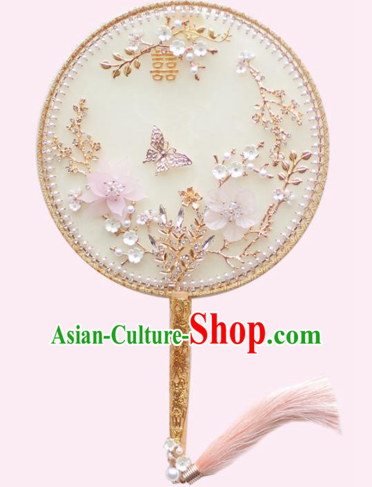 Chinese Traditional Wedding Round Fans Classical Bride Plum Blossom Palace Fan for Women