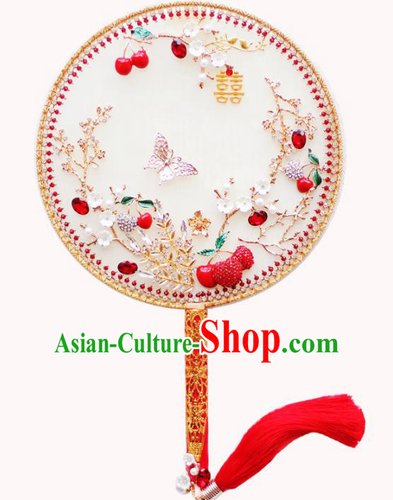Chinese Traditional Wedding Round Fans Classical Bride Cherry Palace Fan for Women