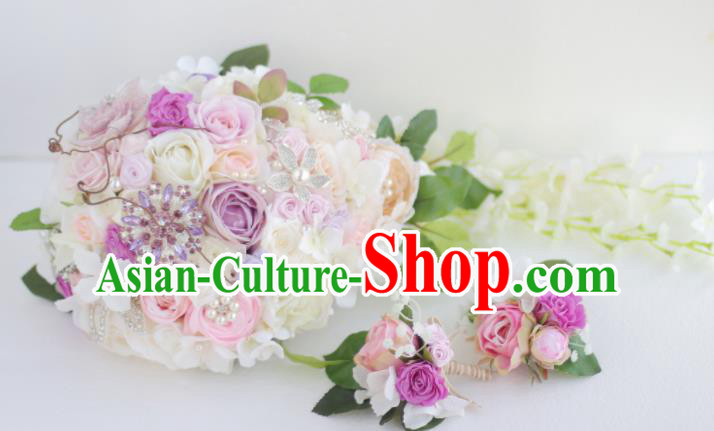 Top Grade Wedding Bridal Bouquet Hand Rose Flowers Bunch for Women