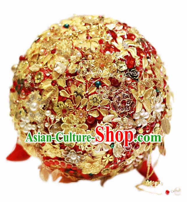 Top Grade Wedding Bridal Bouquet Hand Red Crystal Butterfly Flowers Bunch for Women