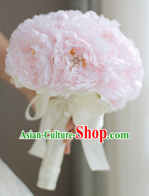 Top Grade Wedding Bridal Bouquet Hand Pink Peony Flowers Bunch for Women