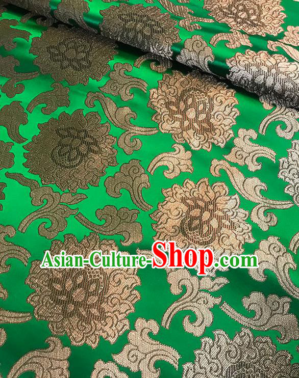 Asian Chinese Twine Lotus Pattern Green Brocade Fabric Traditional Silk Fabric Tang Suit Material