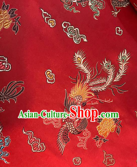 Asian Chinese Royal Dragon Phoenix Pattern Red Brocade Fabric Traditional Silk Fabric Tang Suit Material