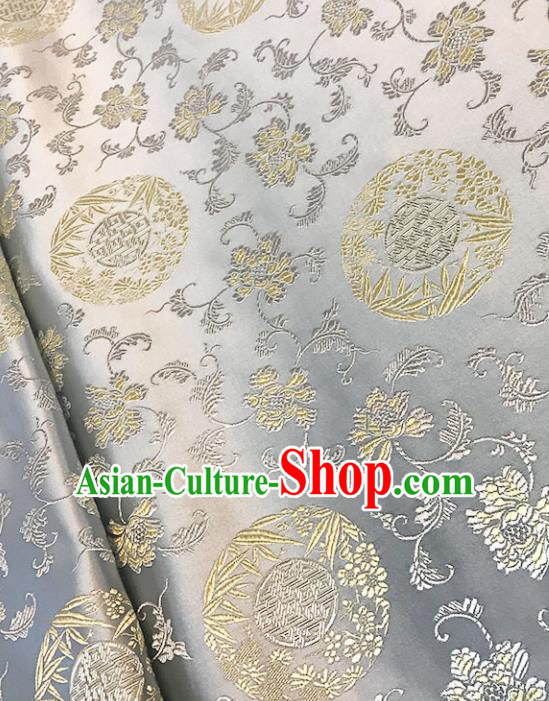 Asian Chinese Royal Bamboo Peony Pattern White Brocade Fabric Traditional Silk Fabric Tang Suit Material