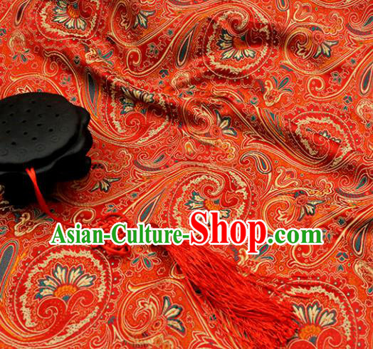 Asian Chinese Royal Sago Flower Pattern Red Brocade Fabric Traditional Silk Fabric Tang Suit Material