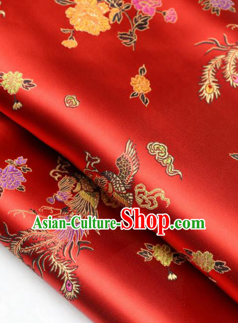 Asian Chinese Royal Phoenix Peony Pattern Red Brocade Fabric Traditional Silk Fabric Tang Suit Material