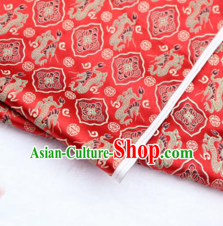Asian Chinese Royal Dragons Pattern Red Brocade Fabric Traditional Silk Fabric Tang Suit Material