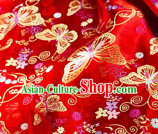 Asian Chinese Royal Butterfly Pattern Red Brocade Fabric Traditional Silk Fabric Tang Suit Material