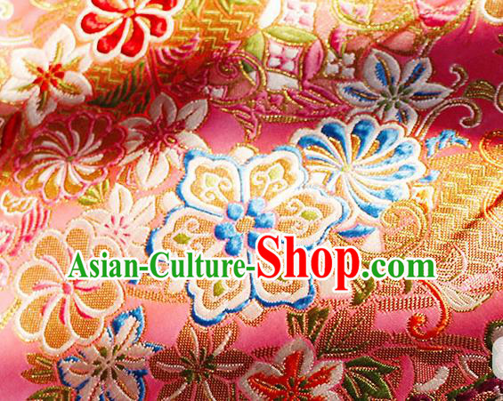 Asian Chinese Royal Hexagonal Flower Pattern Pink Brocade Fabric Traditional Silk Fabric Tang Suit Material