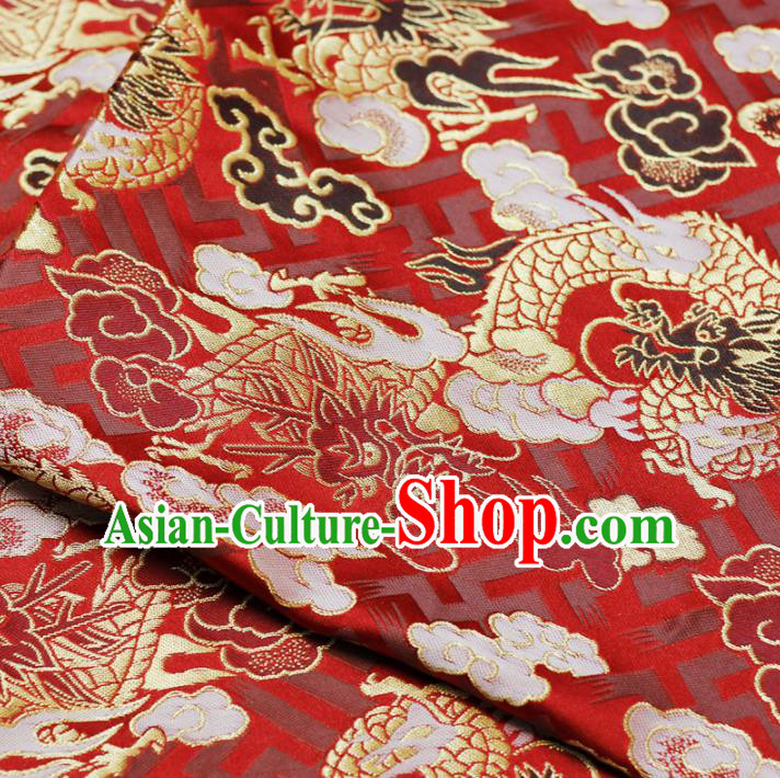 Asian Chinese Royal Cloud Dragon Pattern Red Brocade Fabric Traditional Silk Fabric Tang Suit Material