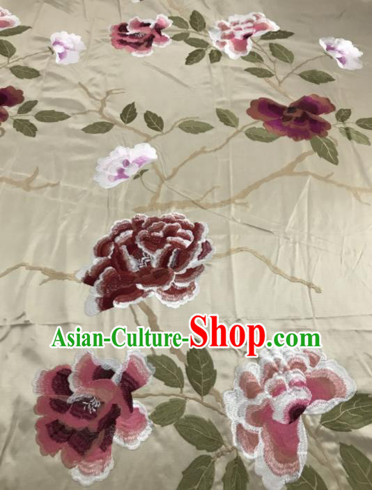 Asian Chinese Royal Embroidered Peony Pattern White Brocade Fabric Traditional Cheongsam Silk Fabric Material