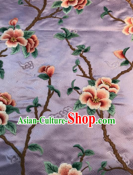 Asian Chinese Suzhou Embroidered Peach Blossom Pattern Violet Silk Fabric Material Traditional Cheongsam Brocade Fabric