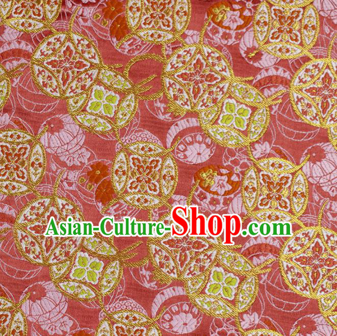 Asian Chinese Royal Copper Cash Pattern Pink Brocade Fabric Traditional Silk Fabric Kimono Material