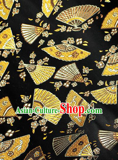 Asian Chinese Royal Fan Pattern Black Brocade Fabric Traditional Silk Fabric Kimono Material