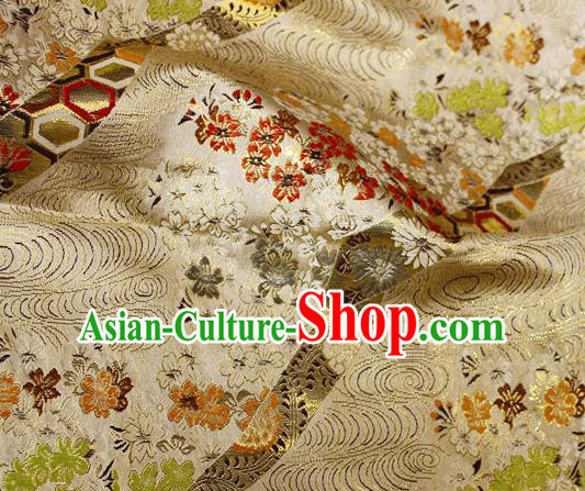 Asian Chinese Royal Cherry Blossom Pattern Golden Brocade Fabric Traditional Silk Fabric Kimono Material