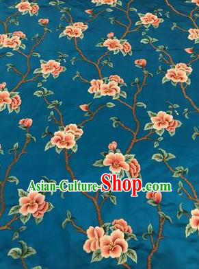 Asian Chinese Suzhou Embroidered Twine Peach Blossom Pattern Lake Blue Silk Fabric Material Traditional Cheongsam Brocade Fabric