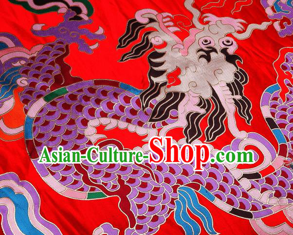 Asian Chinese Traditional Dragon Pattern Red Nanjing Brocade Fabric Tang Suit Silk Material