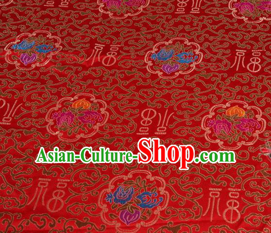 Asian Chinese Traditional Lucky Character Pattern Red Nanjing Brocade Fabric Tang Suit Silk Material