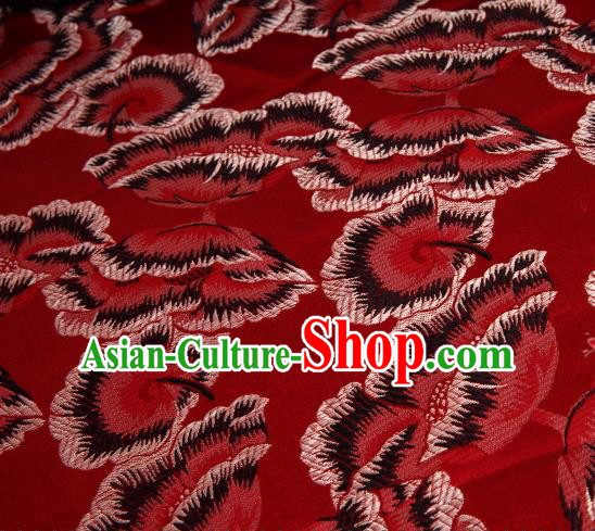 Asian Chinese Traditional Maple Leaf Pattern Red Nanjing Brocade Fabric Tang Suit Silk Material