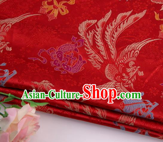Asian Chinese Traditional Dragon Phoenix Pattern Red Nanjing Brocade Fabric Tang Suit Silk Material