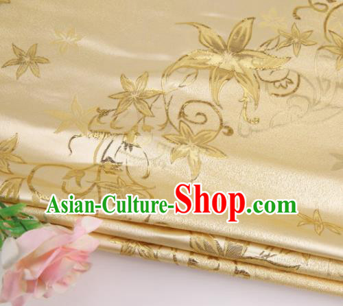 Asian Chinese Traditional Star Flower Pattern Yellow Nanjing Brocade Fabric Tang Suit Silk Material