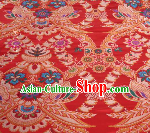 Asian Chinese Traditional Flower Pattern Red Nanjing Brocade Fabric Tang Suit Silk Material