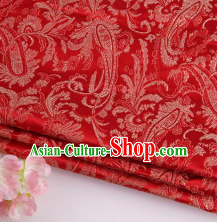 Asian Chinese Traditional Loquat Flower Pattern Red Brocade Fabric Tang Suit Silk Material