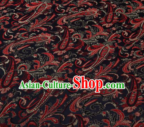 Asian Chinese Traditional Loquat Flower Pattern Black Brocade Fabric Tang Suit Silk Material