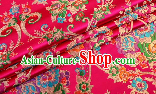 Asian Chinese Traditional Peony Pattern Rosy Nanjing Brocade Fabric Tang Suit Silk Material