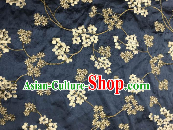 Asian Chinese Suzhou Embroidered Twine Pattern Navy Silk Fabric Material Traditional Cheongsam Brocade Fabric