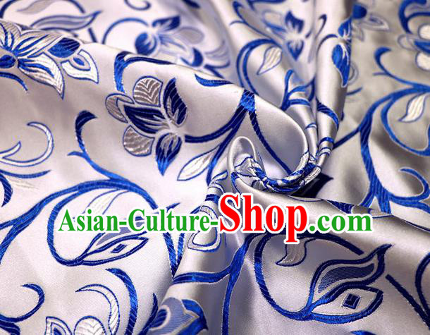 Asian Chinese Traditional White Satin Royal Pattern Nanjing Brocade Fabric Tang Suit Silk Material