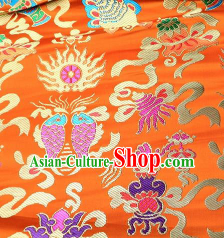 Asian Chinese Traditional Satin Royal Fishes Pattern Yellow Nanjing Brocade Fabric Tang Suit Silk Material