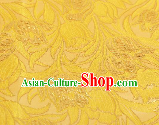 Asian Chinese Traditional Royal Tulip Pattern Yellow Satin Nanjing Brocade Fabric Tang Suit Silk Material