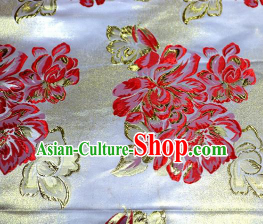 Asian Chinese Traditional Red Peony Pattern Satin Brocade Fabric Tang Suit Silk Material