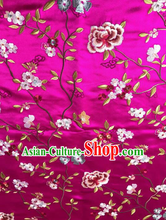 Asian Chinese Suzhou Embroidered Flowers Pattern Rosy Silk Fabric Material Traditional Cheongsam Brocade Fabric