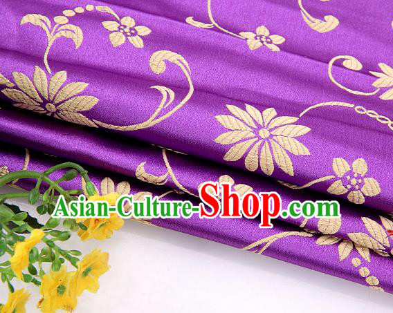 Asian Chinese Traditional Twine Lotus Pattern Purple Satin Brocade Fabric Tang Suit Silk Material
