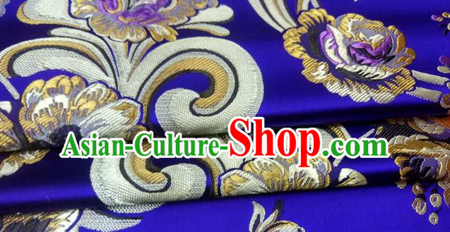 Asian Chinese Traditional Tang Suit Royal Flowers Pattern Royalblue Nanjing Brocade Fabric Silk Fabric Material